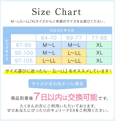 キュリーナ ウエストくるくる,キュリーナ ex サイズ,